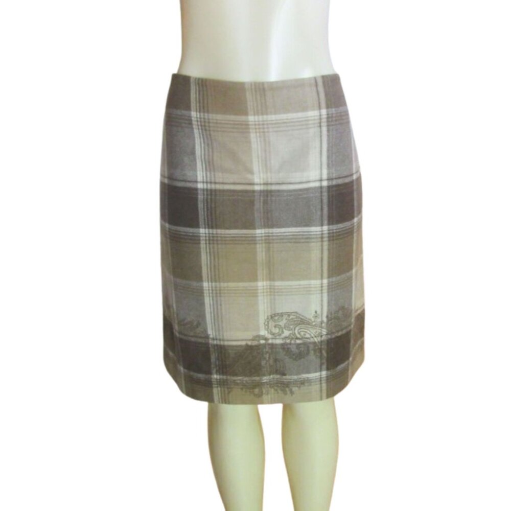 Ann Taylor Beige Plaid Wool Blend Lined Skirt w Design Size 10